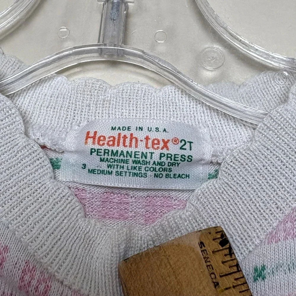 Vintage Healthtex Pink White Green Stripes Scalloped Collar 2T USA 80s